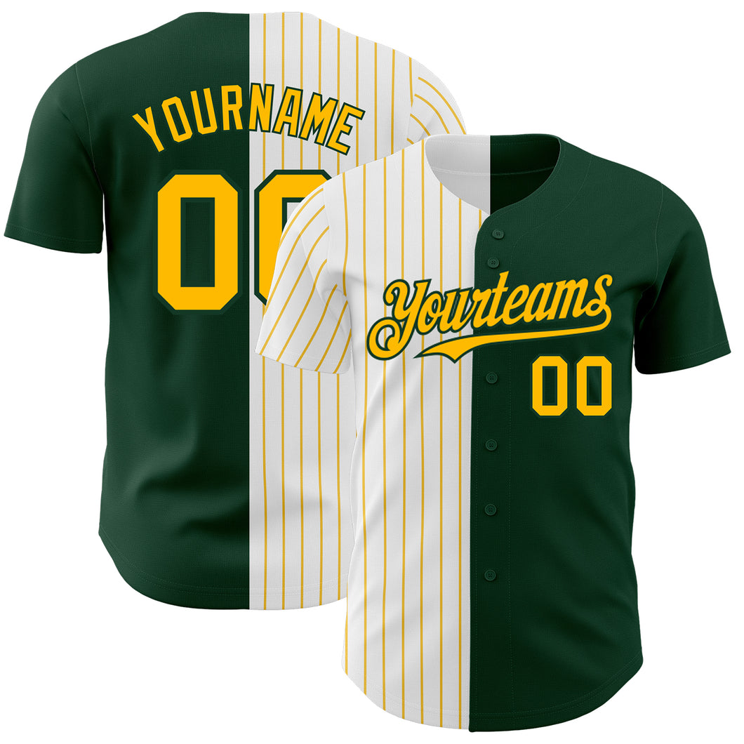 Custom Green White-Gold Pinstripe Authentic Split Fashion Baseball Jersey