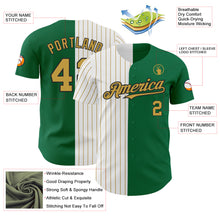 Load image into Gallery viewer, Custom Kelly Green Black-Old Gold Pinstripe Authentic Split Fashion Baseball Jersey
