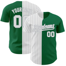 Load image into Gallery viewer, Custom Kelly Green White-Gray Pinstripe Authentic Split Fashion Baseball Jersey
