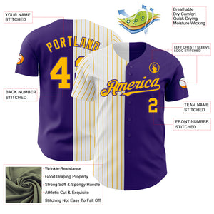 Custom Purple White-Gold Pinstripe Authentic Split Fashion Baseball Jersey