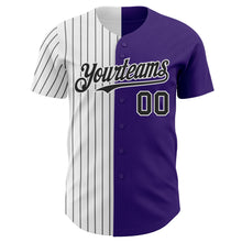 Load image into Gallery viewer, Custom Purple White-Black Pinstripe Authentic Split Fashion Baseball Jersey
