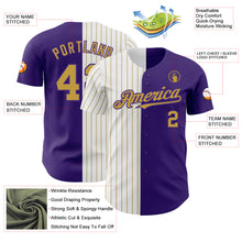 Load image into Gallery viewer, Custom Purple White-Old Gold Pinstripe Authentic Split Fashion Baseball Jersey
