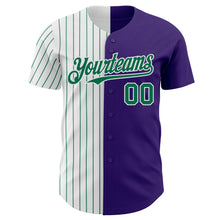 Load image into Gallery viewer, Custom Purple White-Kelly Green Pinstripe Authentic Split Fashion Baseball Jersey
