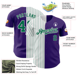 Custom Purple White-Kelly Green Pinstripe Authentic Split Fashion Baseball Jersey