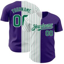 Load image into Gallery viewer, Custom Purple White-Kelly Green Pinstripe Authentic Split Fashion Baseball Jersey
