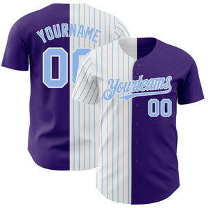 Custom Purple White-Light Blue Pinstripe Authentic Split Fashion Baseball Jersey