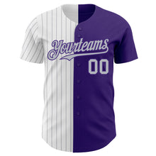 Загрузить изображение в средство просмотра галереи, Custom Purple White-Gray Pinstripe Authentic Split Fashion Baseball Jersey
