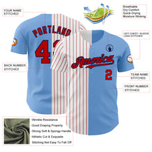 Load image into Gallery viewer, Custom Light Blue Navy-Red Pinstripe Authentic Split Fashion Baseball Jersey
