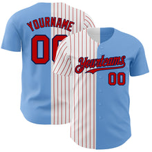 Load image into Gallery viewer, Custom Light Blue Navy-Red Pinstripe Authentic Split Fashion Baseball Jersey
