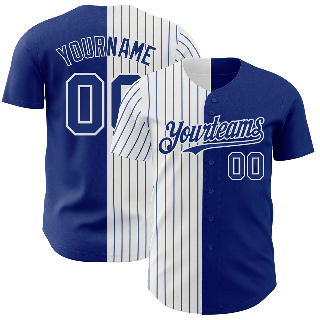 Custom Royal White-Royal Pinstripe Authentic Split Fashion Baseball Jersey