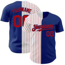 Load image into Gallery viewer, Custom Royal White-Red Pinstripe Authentic Split Fashion Baseball Jersey
