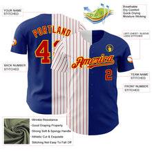 Load image into Gallery viewer, Custom Royal Yellow-Red Pinstripe Authentic Split Fashion Baseball Jersey
