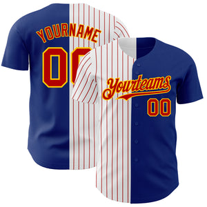 Custom Royal Yellow-Red Pinstripe Authentic Split Fashion Baseball Jersey