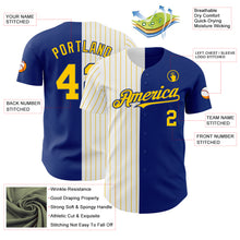 Load image into Gallery viewer, Custom Royal White-Yellow Pinstripe Authentic Split Fashion Baseball Jersey
