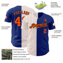 Load image into Gallery viewer, Custom Royal Black-Orange Pinstripe Authentic Split Fashion Baseball Jersey
