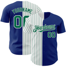 Load image into Gallery viewer, Custom Royal White-Kelly Green Pinstripe Authentic Split Fashion Baseball Jersey
