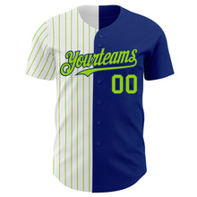 Load image into Gallery viewer, Custom Royal White-Neon Green Pinstripe Authentic Split Fashion Baseball Jersey
