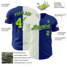 Load image into Gallery viewer, Custom Royal White-Neon Green Pinstripe Authentic Split Fashion Baseball Jersey
