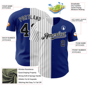 Custom Royal White-Black Pinstripe Authentic Split Fashion Baseball Jersey