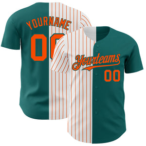 Custom Teal White-Orange Pinstripe Authentic Split Fashion Baseball Jersey