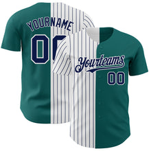 Laden Sie das Bild in den Galerie-Viewer, Custom Teal White-Navy Pinstripe Authentic Split Fashion Baseball Jersey
