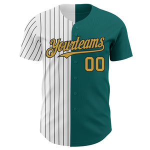 Custom Teal Old Gold-Black Pinstripe Authentic Split Fashion Baseball Jersey