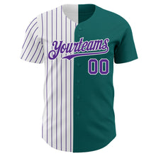 Charger l&#39;image dans la galerie, Custom Teal White-Purple Pinstripe Authentic Split Fashion Baseball Jersey
