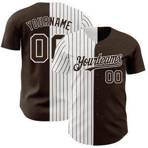 Custom Brown White-Brown Pinstripe Authentic Split Fashion Baseball Jersey