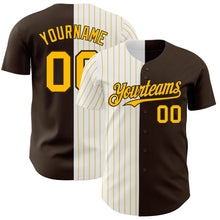 Charger l&#39;image dans la galerie, Custom Brown White-Gold Pinstripe Authentic Split Fashion Baseball Jersey
