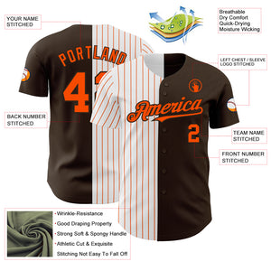 Custom Brown White-Orange Pinstripe Authentic Split Fashion Baseball Jersey