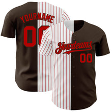 Charger l&#39;image dans la galerie, Custom Brown White-Red Pinstripe Authentic Split Fashion Baseball Jersey
