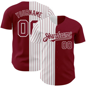 Custom Crimson White-Crimson Pinstripe Authentic Split Fashion Baseball Jersey