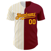 Загрузить изображение в средство просмотра галереи, Custom Crimson White-Gold Pinstripe Authentic Split Fashion Baseball Jersey
