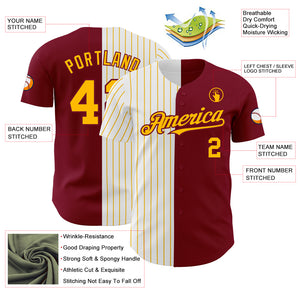 Custom Crimson White-Gold Pinstripe Authentic Split Fashion Baseball Jersey