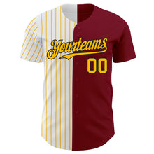 Load image into Gallery viewer, Custom Crimson Black-Gold Pinstripe Authentic Split Fashion Baseball Jersey
