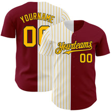 Load image into Gallery viewer, Custom Crimson Black-Gold Pinstripe Authentic Split Fashion Baseball Jersey
