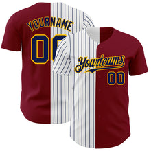 Charger l&#39;image dans la galerie, Custom Crimson Gold-Navy Pinstripe Authentic Split Fashion Baseball Jersey
