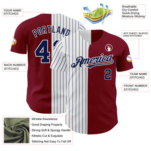 Custom Crimson White-Navy Pinstripe Authentic Split Fashion Baseball Jersey