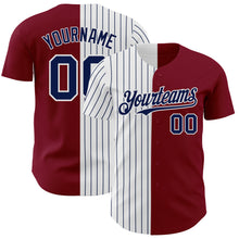 Load image into Gallery viewer, Custom Crimson White-Navy Pinstripe Authentic Split Fashion Baseball Jersey
