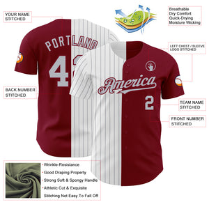 Custom Crimson White-Gray Pinstripe Authentic Split Fashion Baseball Jersey