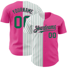 Charger l&#39;image dans la galerie, Custom Pink White-Kelly Green Pinstripe Authentic Split Fashion Baseball Jersey
