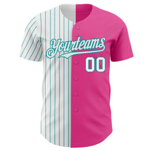 Charger l&#39;image dans la galerie, Custom Pink White-Teal Pinstripe Authentic Split Fashion Baseball Jersey
