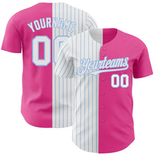 Load image into Gallery viewer, Custom Pink White-Light Blue Pinstripe Authentic Split Fashion Baseball Jersey
