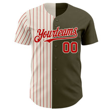 Загрузить изображение в средство просмотра галереи, Custom Olive Cream-Red Pinstripe Authentic Split Fashion Salute To Service Baseball Jersey
