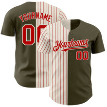 Загрузить изображение в средство просмотра галереи, Custom Olive Cream-Red Pinstripe Authentic Split Fashion Salute To Service Baseball Jersey
