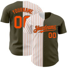 Загрузить изображение в средство просмотра галереи, Custom Olive White-Orange Pinstripe Authentic Split Fashion Salute To Service Baseball Jersey
