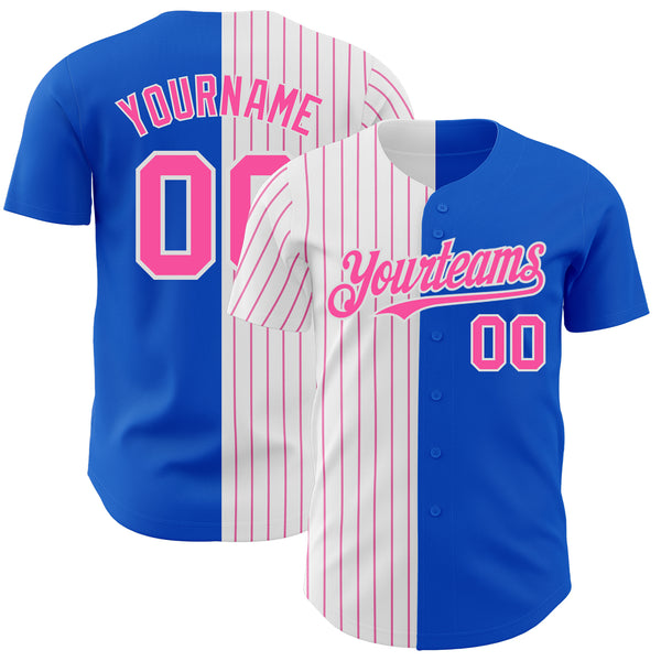 2024 Cheap Custom Thunder Blue White Pink Pinstripe Authentic Split Fashion Baseball Jersey Free Shipping CustomJerseysPro