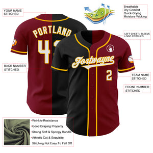 Custom Crimson Black-Gold Authentic Split Fashion Baseball Jersey