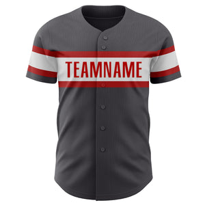 Custom Steel Gray White-Red Authentic Baseball Jersey