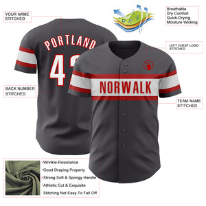 Custom Steel Gray White-Red Authentic Baseball Jersey